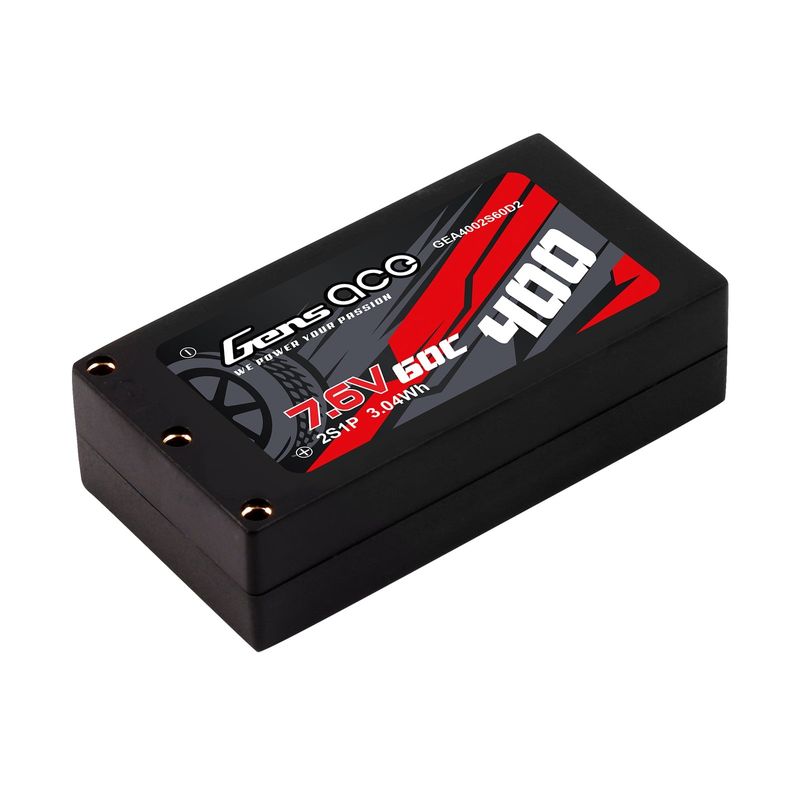 Gens ace 400mAh 2S 60C 7,6V(HV) LiPo-batteri – Hardcase – 2mm Bullet to XT60 adapter – Car Classic