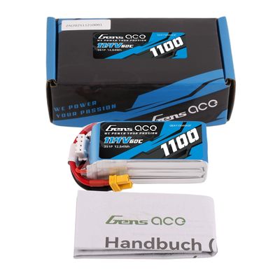 Gens ace 1100mAh 3S 60C 11,4V(HV) LiPo-batteri – XT30 kontakt – Heli