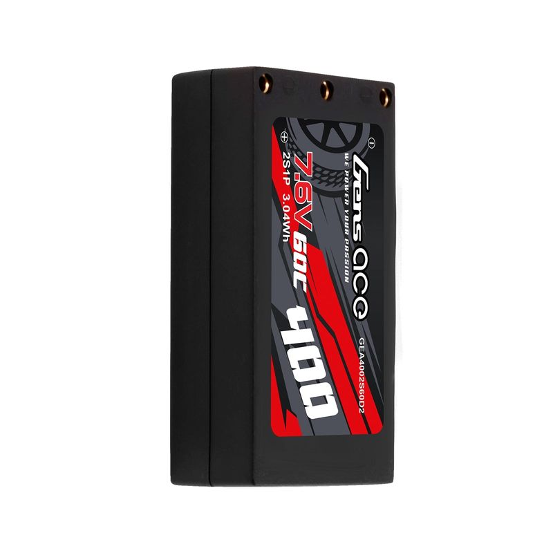 Gens ace 400mAh 2S 60C 7,6V(HV) LiPo-batteri – Hardcase – 2mm Bullet to XT60 adapter – Car Classic