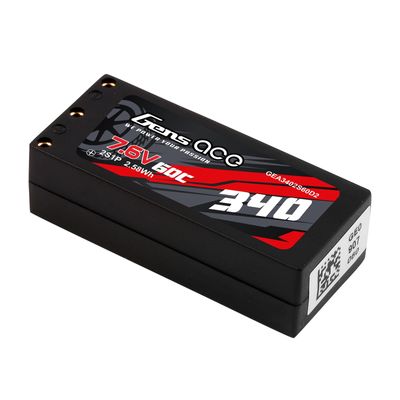 Gens ace 340mAh 2S 60C 7,6V(HV) LiPo-batteri – Hardcase – 2mm Bullet to XT60 adapter – Car Classic