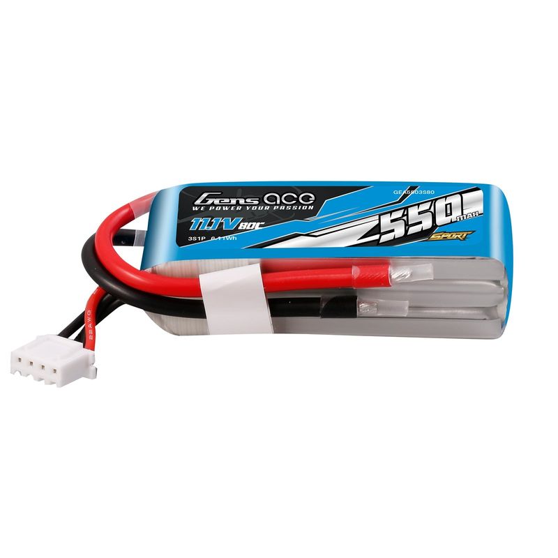 Gens ace 550mAh 3S 80C 11,1V LiPo-batteri – utan kontakt – Sport (F5J)