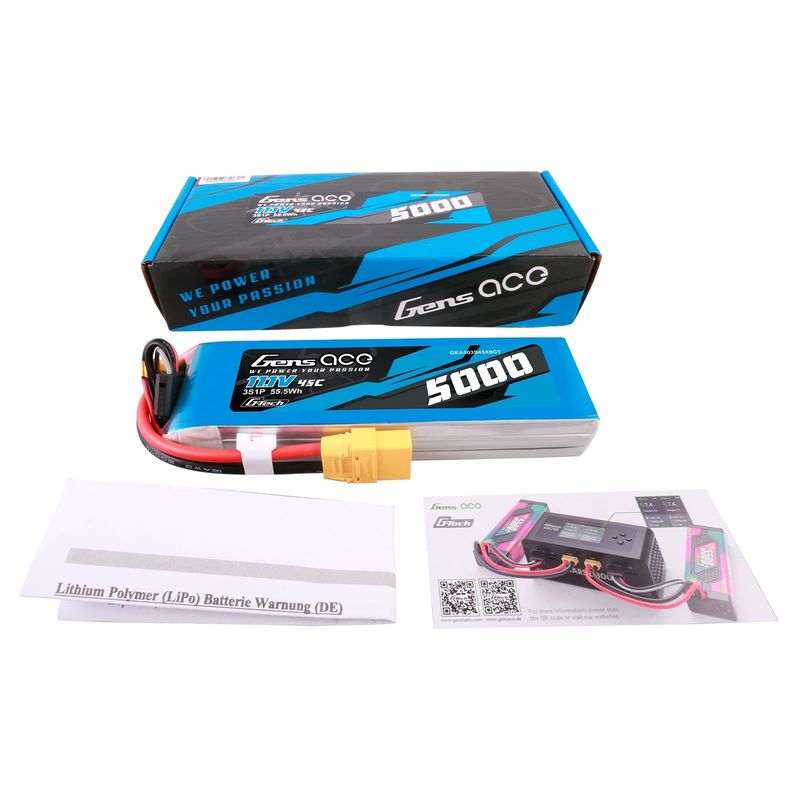 Gens ace 5000mAh 3S 45C 11,1V LiPo-batteri – XT90 kontakt – Ace Classic