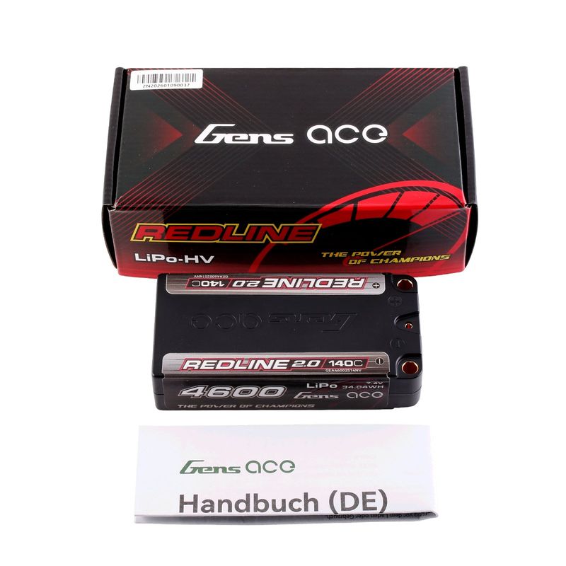 Gens ace 4600mAh 2S 140C 7,4V Shorty LiPo-batteri – 5,0mm bullet – Redline