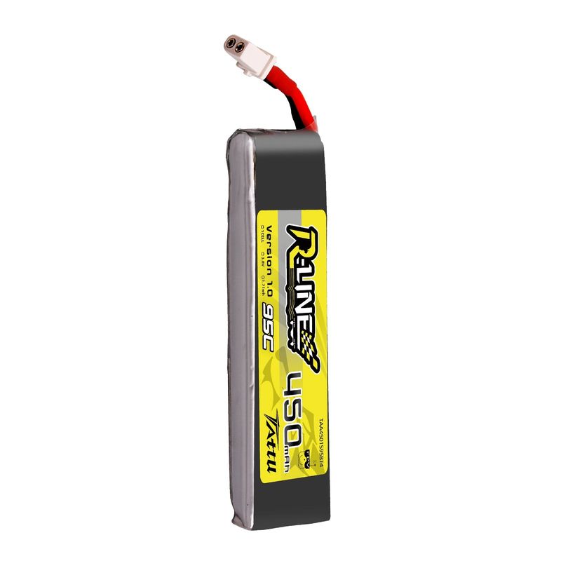 Tattu 450mAh 1S 95C 3,8V(HV) LiPo-batteri – BT 2,0 kontakt – R-Line 1,0 (4st)