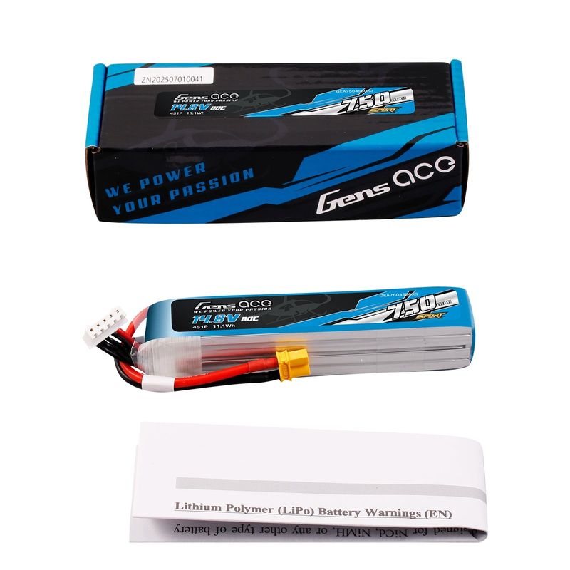 Gens ace 750mAh 4S 80C 14,8V LiPo-batteri – XT30 kontakt – Sport (F5J)