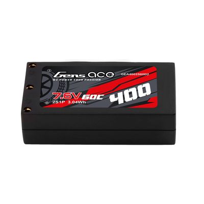 Gens ace 400mAh 2S 60C 7,6V(HV) LiPo-batteri – Hardcase – 2mm Bullet to XT60 adapter – Car Classic