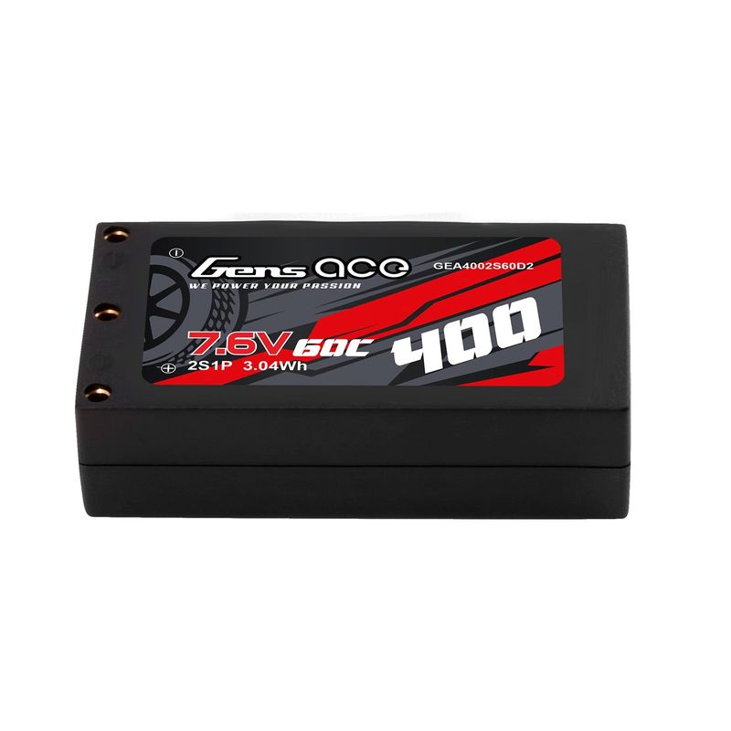 Gens ace 400mAh 2S 60C 7,6V(HV) LiPo-batteri – Hardcase – 2mm Bullet to XT60 adapter – Car Classic