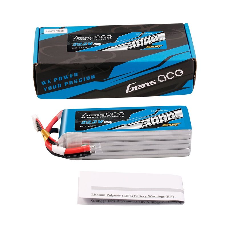 Gens ace 3000mAh 6S 80C 22,2V LiPo-batteri – utan kontakt – Sport (F5B)