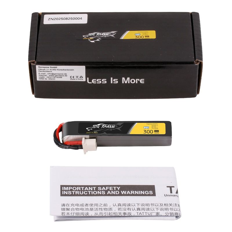 Tattu 300mAh 2S 95C 7,6V(HV) LiPo-batteri – BT 3,0 kontakt – FPV Classic