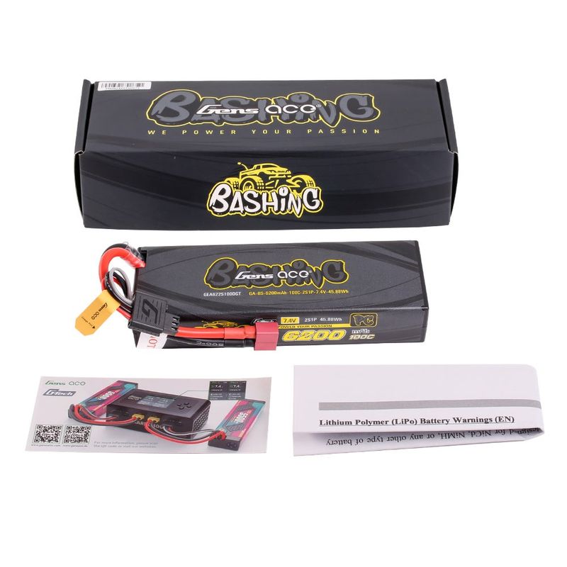 Gens ace 6200mAh 2S 100C 7,4V LiPo-batteri – Deans kontakt – Bashing Pro