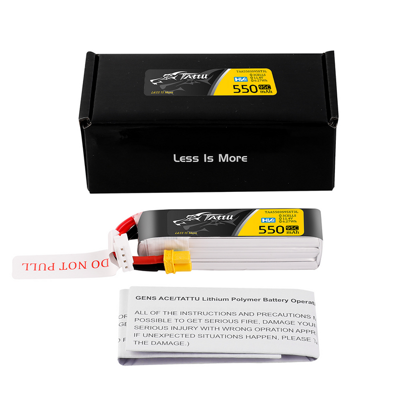 Tattu 550mAh 3S 95C 11,4V(HV) Long LiPo-batteri – XT30 kontakt – FPV Classic