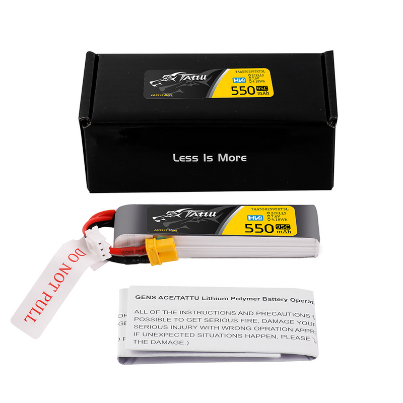 Tattu 550mAh 2S 95C 7,6V(HV) LiPo-batteri – XT30 kontakt – FPV Classic
