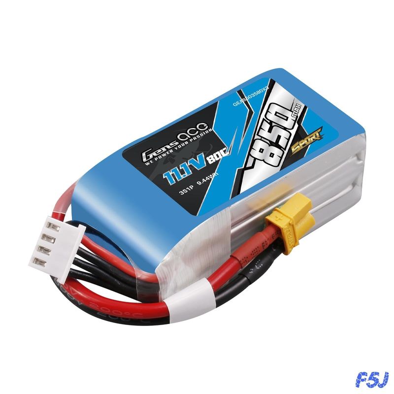 Gens ace 850mAh 3S 80C 11,1V LiPo-batteri – XT30 kontakt – Sport (F5J)