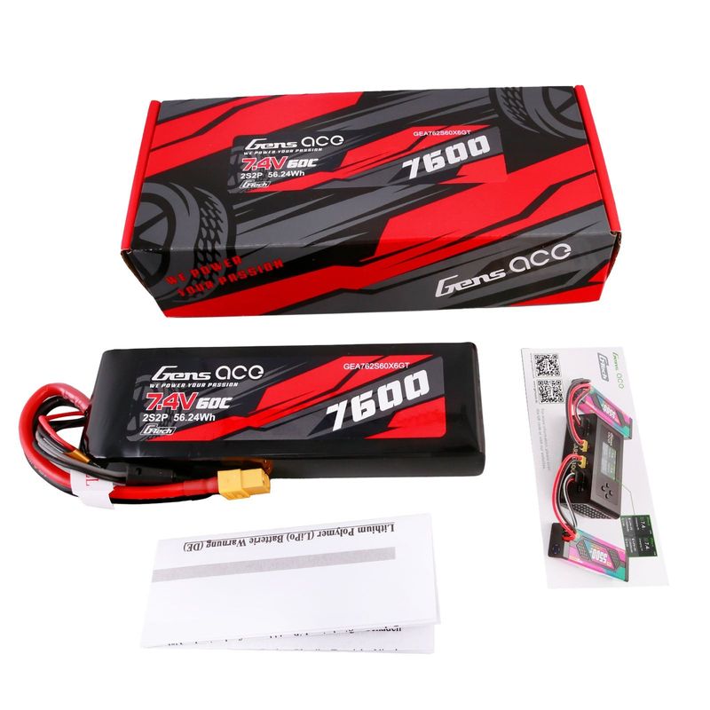 Gens ace 7600mAh 2S 60C 7,4V LiPo-batteri – XT60 kontakt – Car Classic