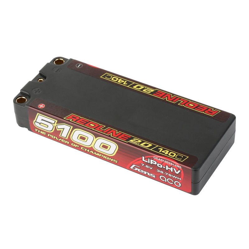 Gens ace 5100mAh 2S 140C 7,6V(HV) Mid-storlek LiPo-batteri – 5,0mm bullet – Redline