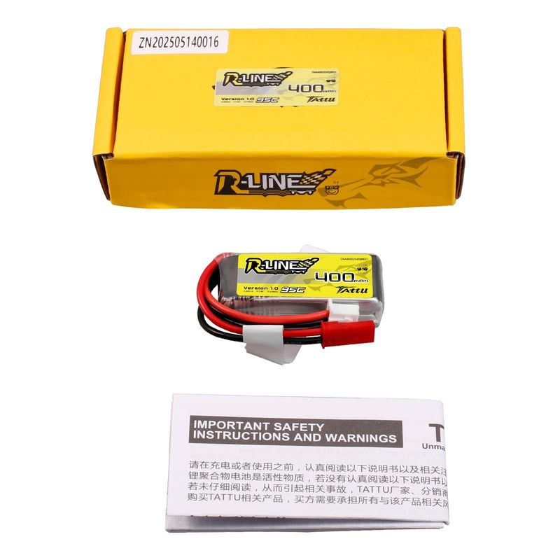 Tattu R-Line 400mAh 7,4V 2S1P 95C LiPo-batteri med JST-SYP kontakt