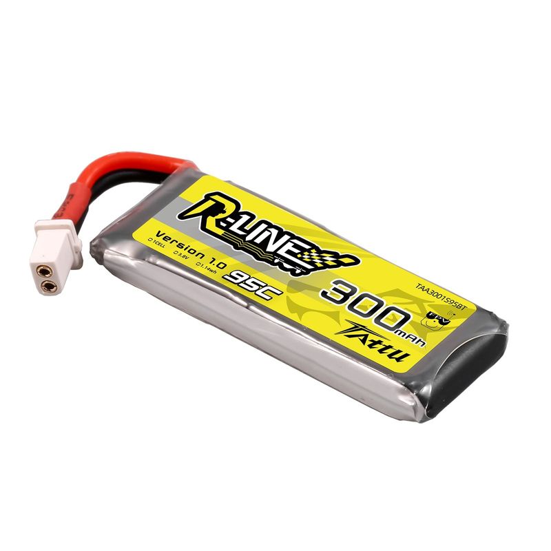Tattu 300mAh 1S 95C 3,8V(HV) LiPo-batteri – BT 2,0 kontakt – R-Line 1,0