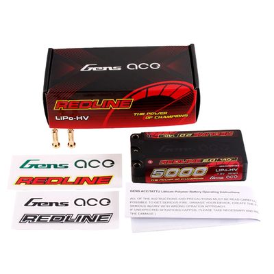 Gens ace 5000mAh 2S 140C 7,6V(HV) Shorty LiPo-batteri – 5,0mm bullet – Redline