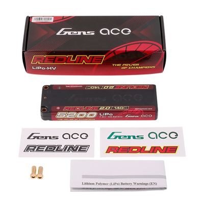 Gens ace 5200mAh 2S 140C 7,6V(HV) LiPo-batteri – 5,0mm bullet – Redline