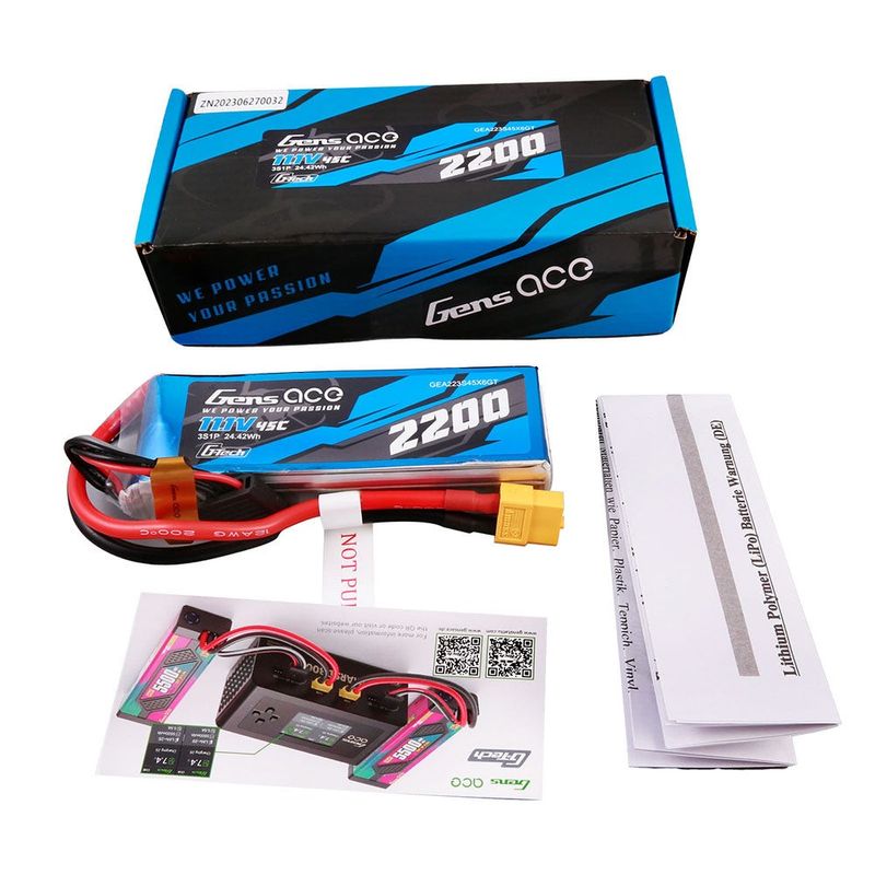 Gens ace 2200mAh 3S 45C 11,1V LiPo-batteri – XT60 kontakt – Heli