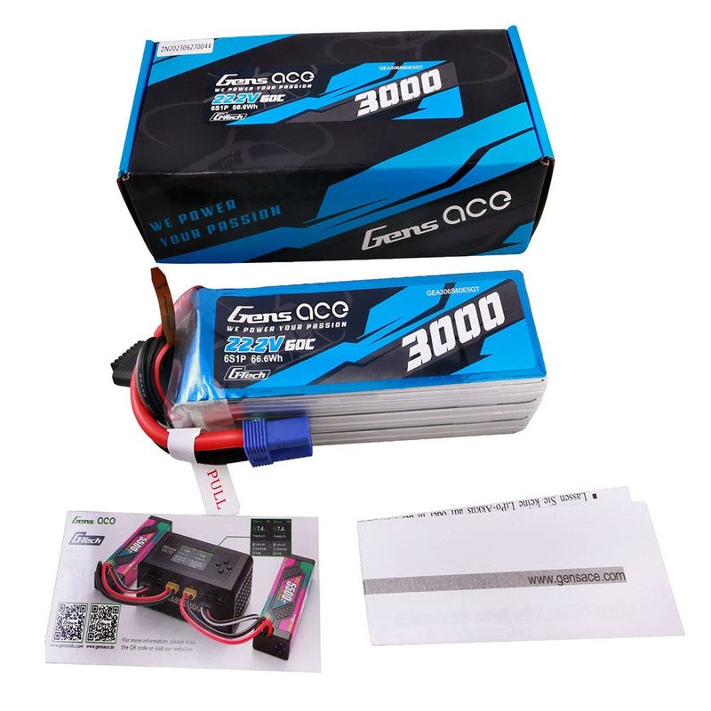 Gens ace 3000mAh 6S 60C 22,2V LiPo-batteri – EC5 kontakt – Ace Classic