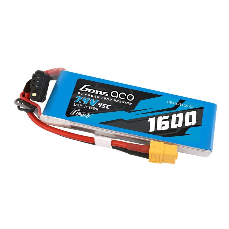 Gens ace 1600mAh 2S 45C 7,4V LiPo-batteri – XT60 kontakt – Ace Classic