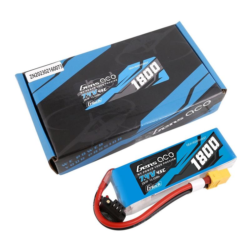 Gens ace 1800mAh 2S 45C 7,4V LiPo-batteri – XT60 kontakt – Ace Classic