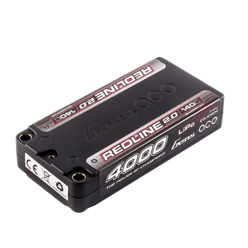 Gens ace 4000mAh 2S 140C 7,4V Shorty LiPo-batteri – 5,0mm bullet – Redline