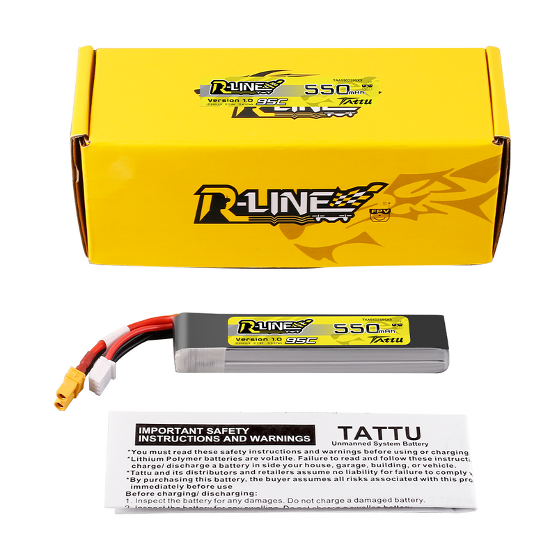 Tattu 550mAh 2S 95C 7,4V Long LiPo-batteri – XT30-kontakt – R-Line 1,0