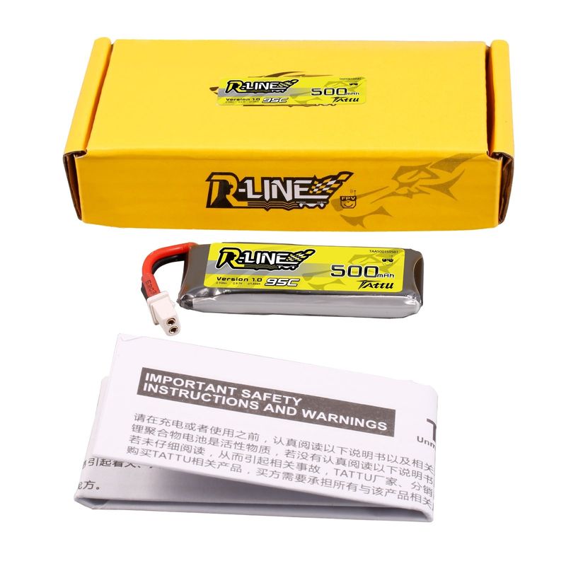 Tattu 500mAh 1S 95C 3,7V LiPo-batteri – BT 2,0 kontakt – R-Line 1,0