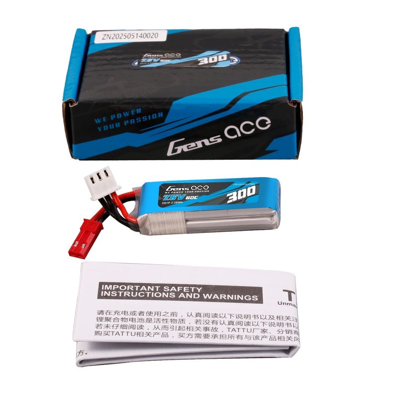 Gens ace 300mAh 2S 60C 7,6V(HV) LiPo-batteri – JST-SYP kontakt – Ace Classic
