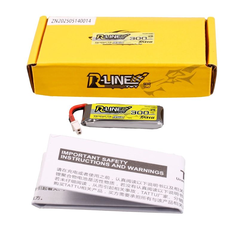 Tattu 300mAh 1S 95C 3,8V(HV) LiPo-batteri – BT 2,0 kontakt – R-Line 1,0