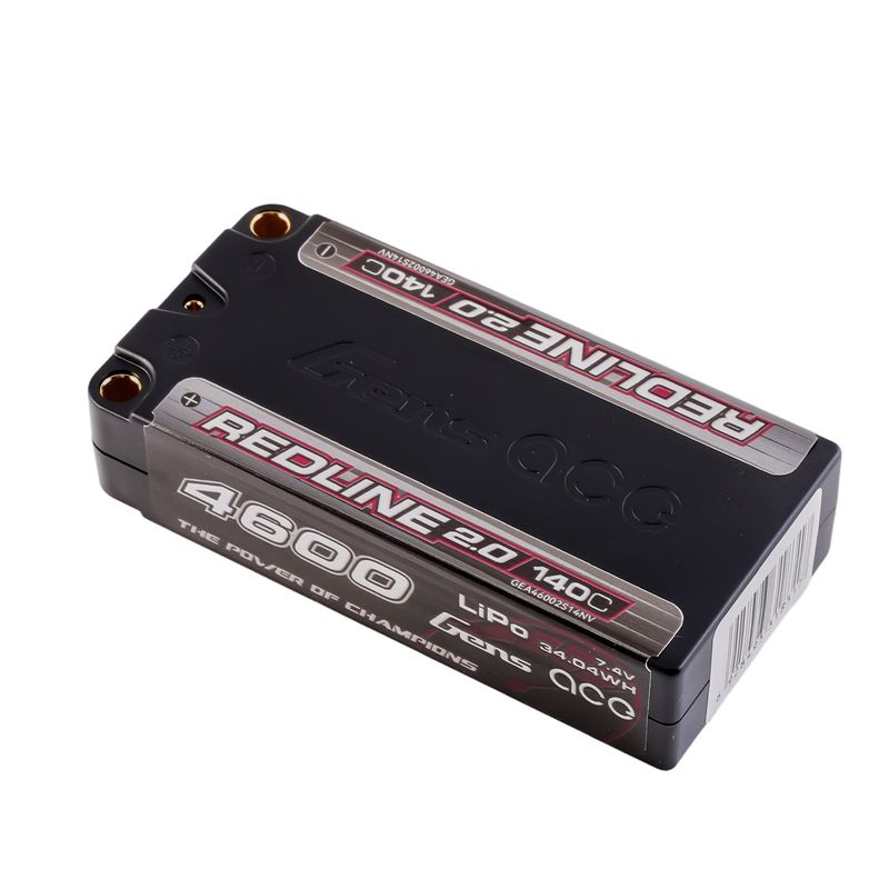 Gens ace 4600mAh 2S 140C 7,4V Shorty LiPo-batteri – 5,0mm bullet – Redline