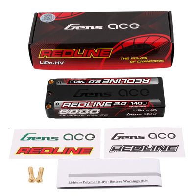 Gens ace 6000mAh 2S 140C 7,4V LiPo-batteri – 5,0mm bullet – Redline