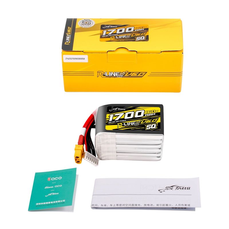 Tattu 1700mAh 6S 160C 22,2V SQ LiPo-batteri – XT60 kontakt – R-Line 6,0