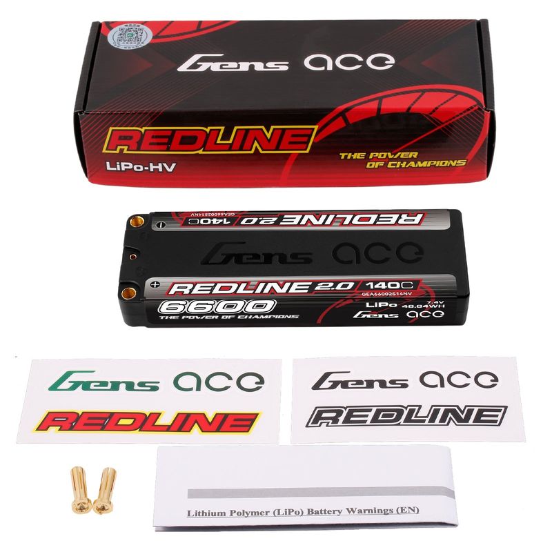Gens ace 6600mAh 2S 140C 7,4V LiPo-batteri – 5,0mm bullet – Redline