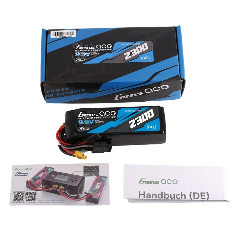 Gens ace 2300mAh 3S 20C 9,9V LiFe-batteri – XT30 kontakt – sändare/mottagare