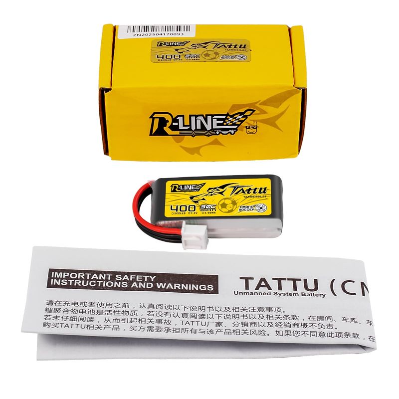 Tattu 400mAh 2S 30C 7,4V LiPo-batteri – JST-XHR kontakt – R-Line