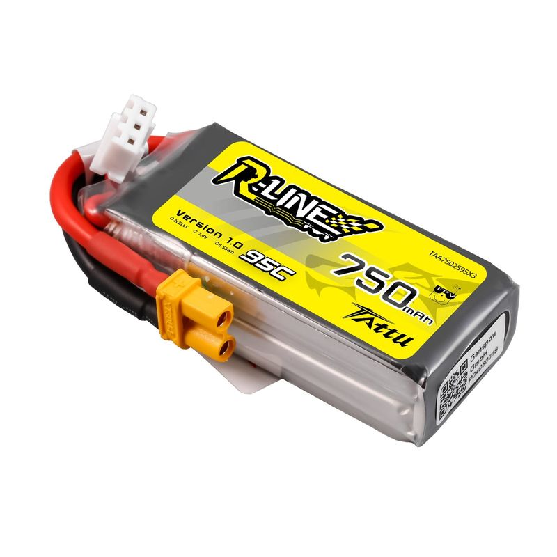 Tattu 750mAh 2S 95C 7,4V LiPo-batteri – XT30U-F kontakt – R-Line 1,0