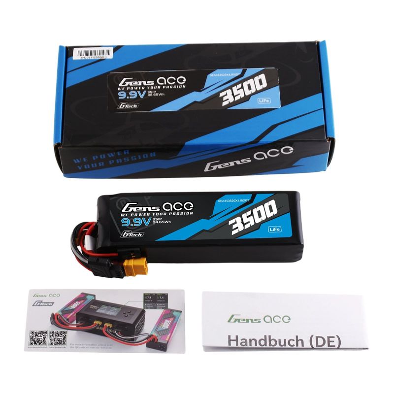 Gens ace 3500mAh 3S 20C 9,9V LiFe-batteri – XT60 kontakt – sändare/mottagare