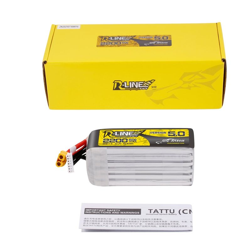 Tattu 2200mAh 6S 150C 22,2V LiPo-batteri – XT60U-F kontakt – R-Line 5,0