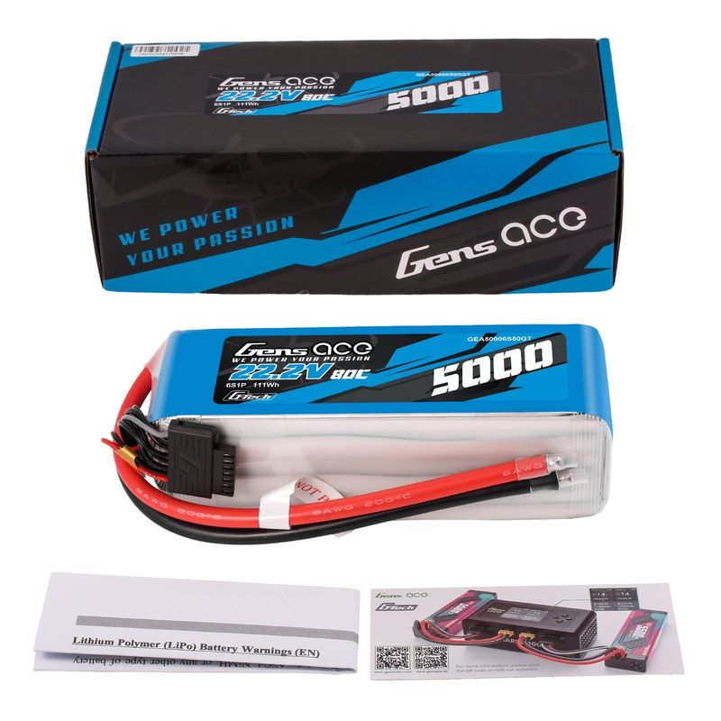 Gens ace 5000mAh 6S 80C 22,2V LiPo-batteri – utan kontakt – Ace Classic (F5B)