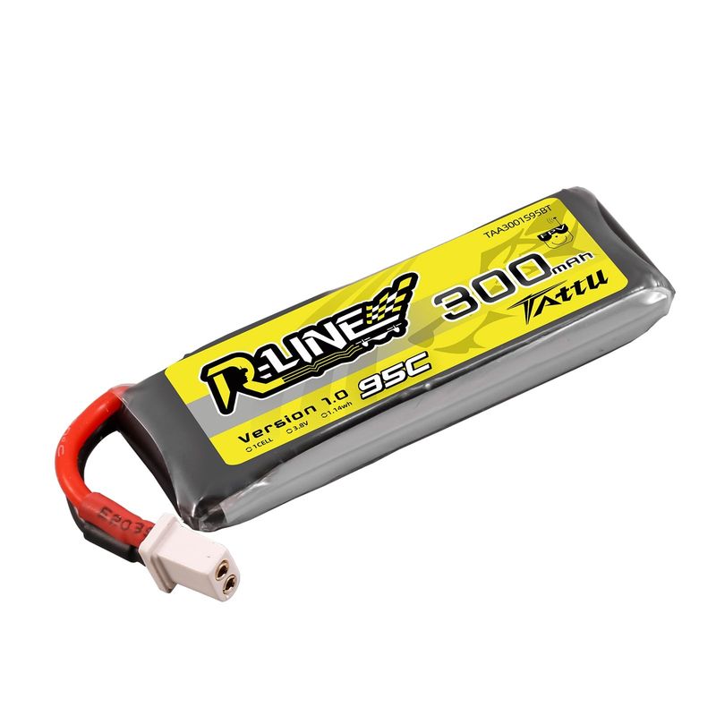 Tattu 300mAh 1S 95C 3,8V(HV) LiPo-batteri – BT 2,0 kontakt – R-Line 1,0