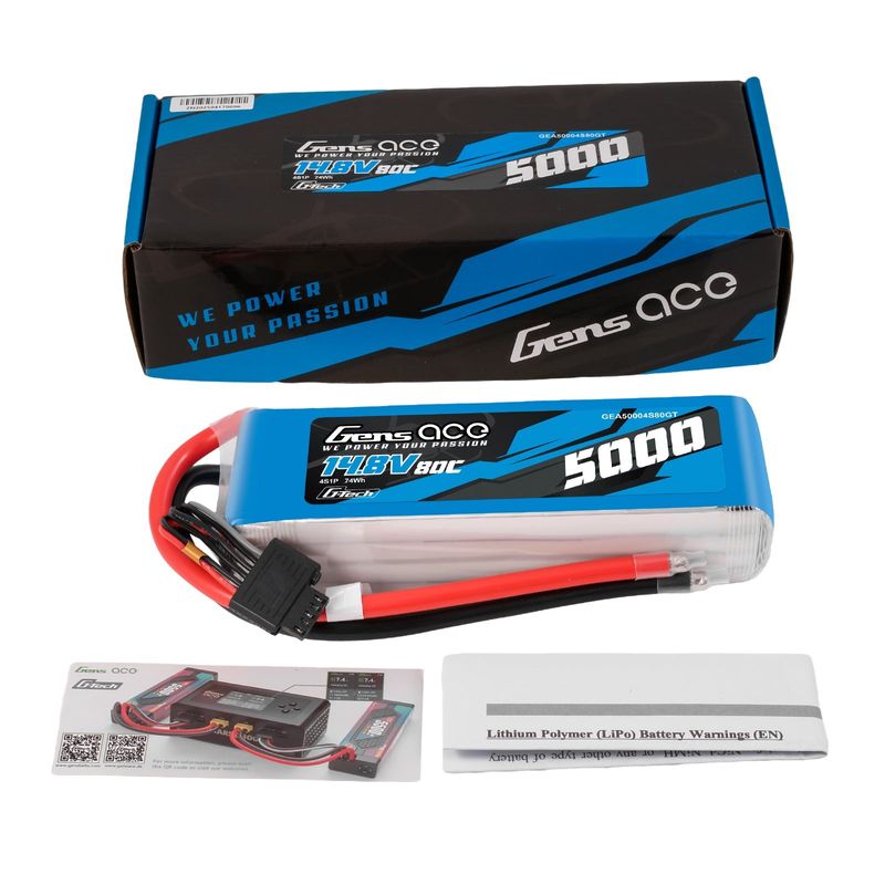 Gens ace 5000mAh 4S 80C 14,8V LiPo-batteri – utan kontakt – Ace Classic (F5B)