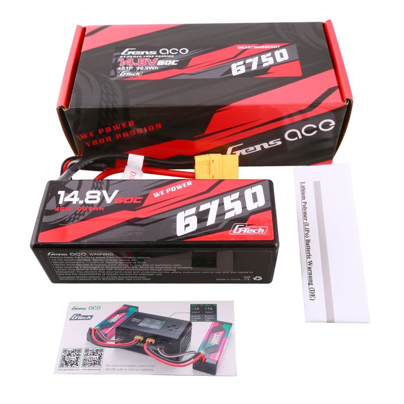 Gens ace 6750mAh 4S 60C 14,8V LiPo-batteri – Hardcase – XT90 kontakt – Car Classic