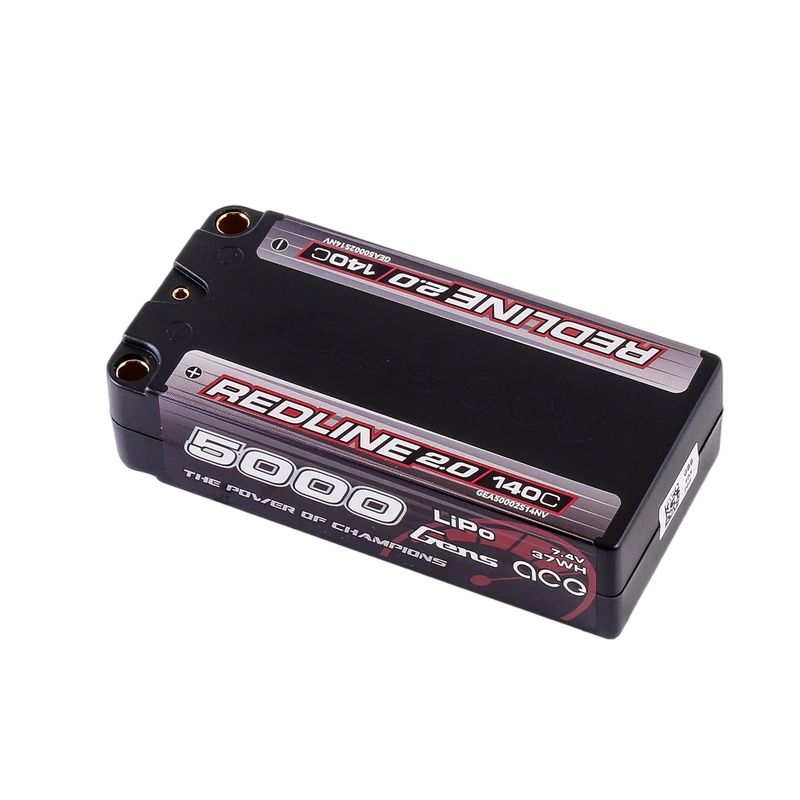 Gens ace 5000mAh 2S 140C 7,4V Shorty LiPo-batteri – 5,0mm bullet – Redline