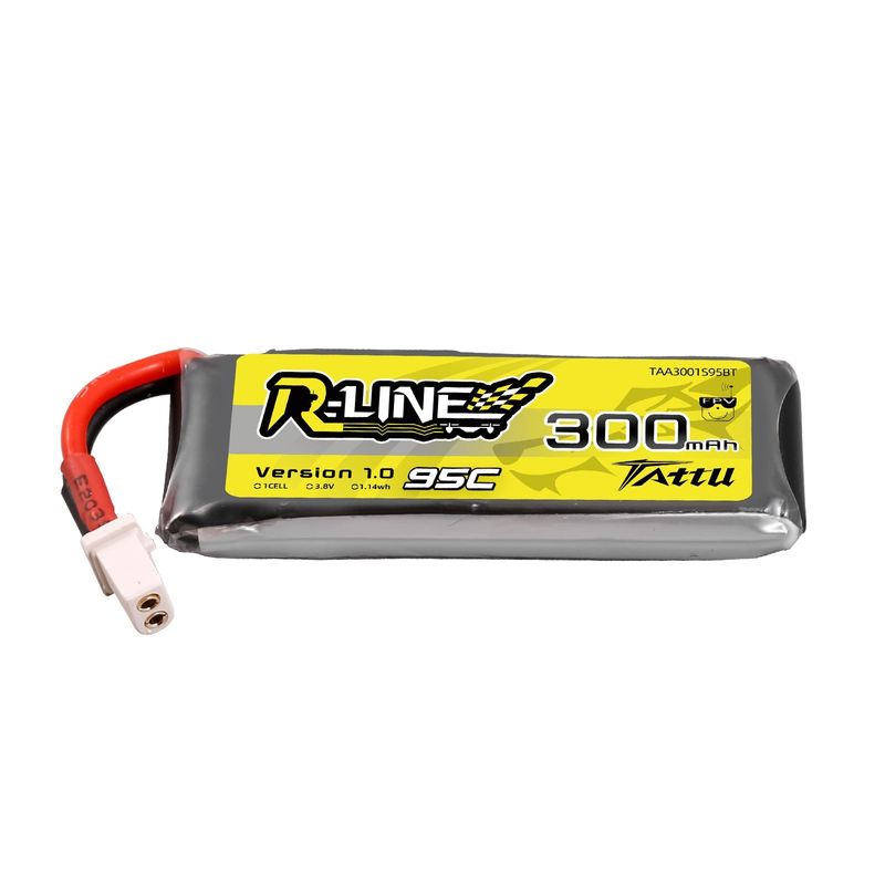 Tattu 300mAh 1S 95C 3,8V(HV) LiPo-batteri – BT 2,0 kontakt – R-Line 1,0