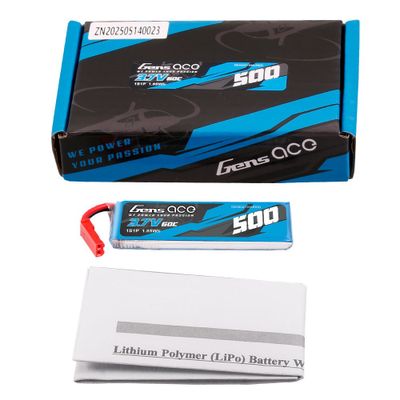 Gens ace 500mAh 1S 60C 3,7V LiPo-batteri – JST-SYP kontakt – Heli