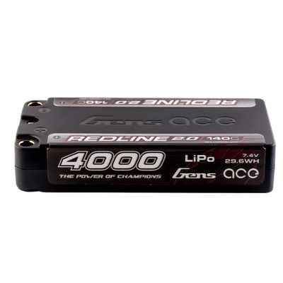 Gens ace 4000mAh 2S 140C 7,4V Shorty LiPo-batteri – 5,0mm bullet – Redline