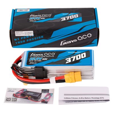 Gens ace 3700mAh 6S 60C 22,2V LiPo-batteri – XT90 kontakt – Heli